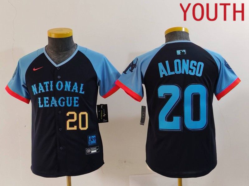 Youth New York Mets #20 Alonso Blue All star 2024 Nike MLB Jersey style 2